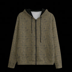 Front of hoodie with geometric pattern on a black background
