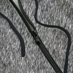 Close-up of a black zippered hoodie