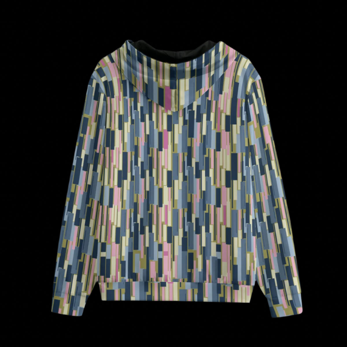 Back Colorful geometric patterned hoodie on a black background