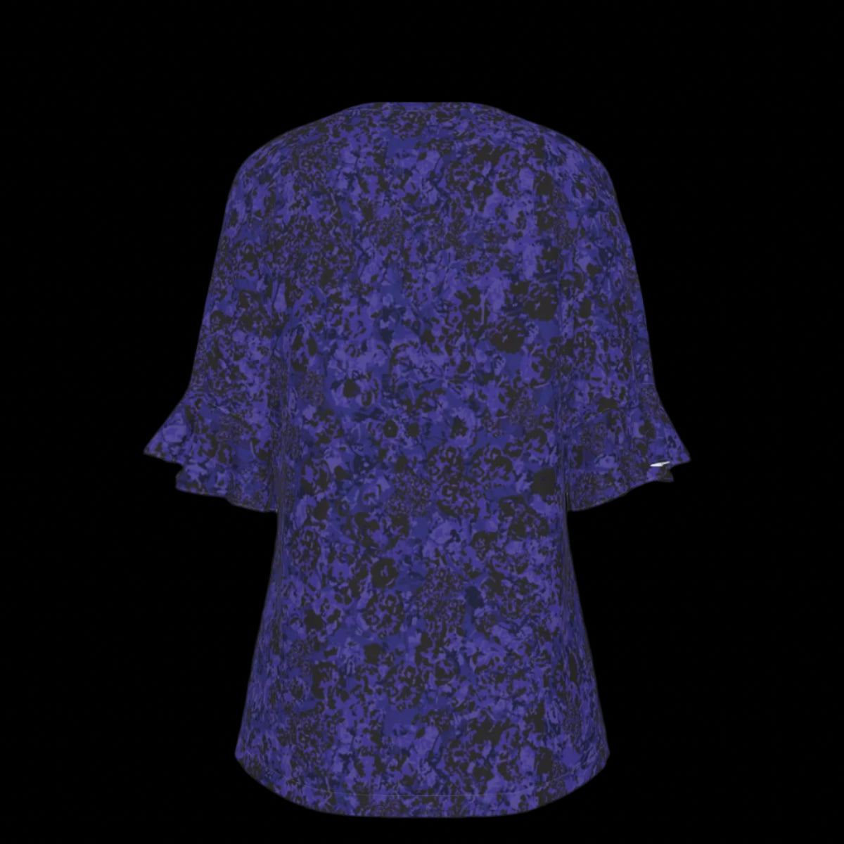 Back of green leaf patterned blouse on a black background