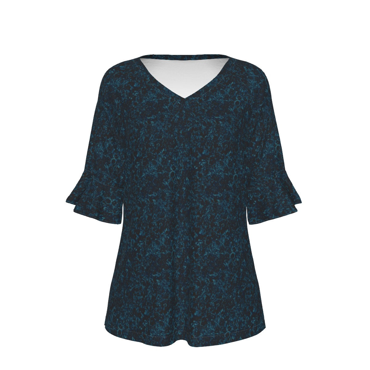 Women’s V-neck T-Shirt with Bell Sleeve / Sky Mark blue Design