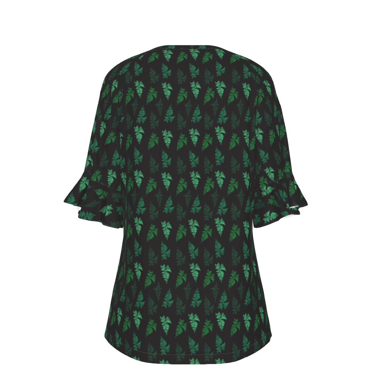 Women’s V-neck T-Shirt with Bell Sleeve / Camo Fern Design