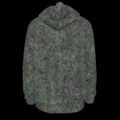 Back of camouflage hoodie on a black background