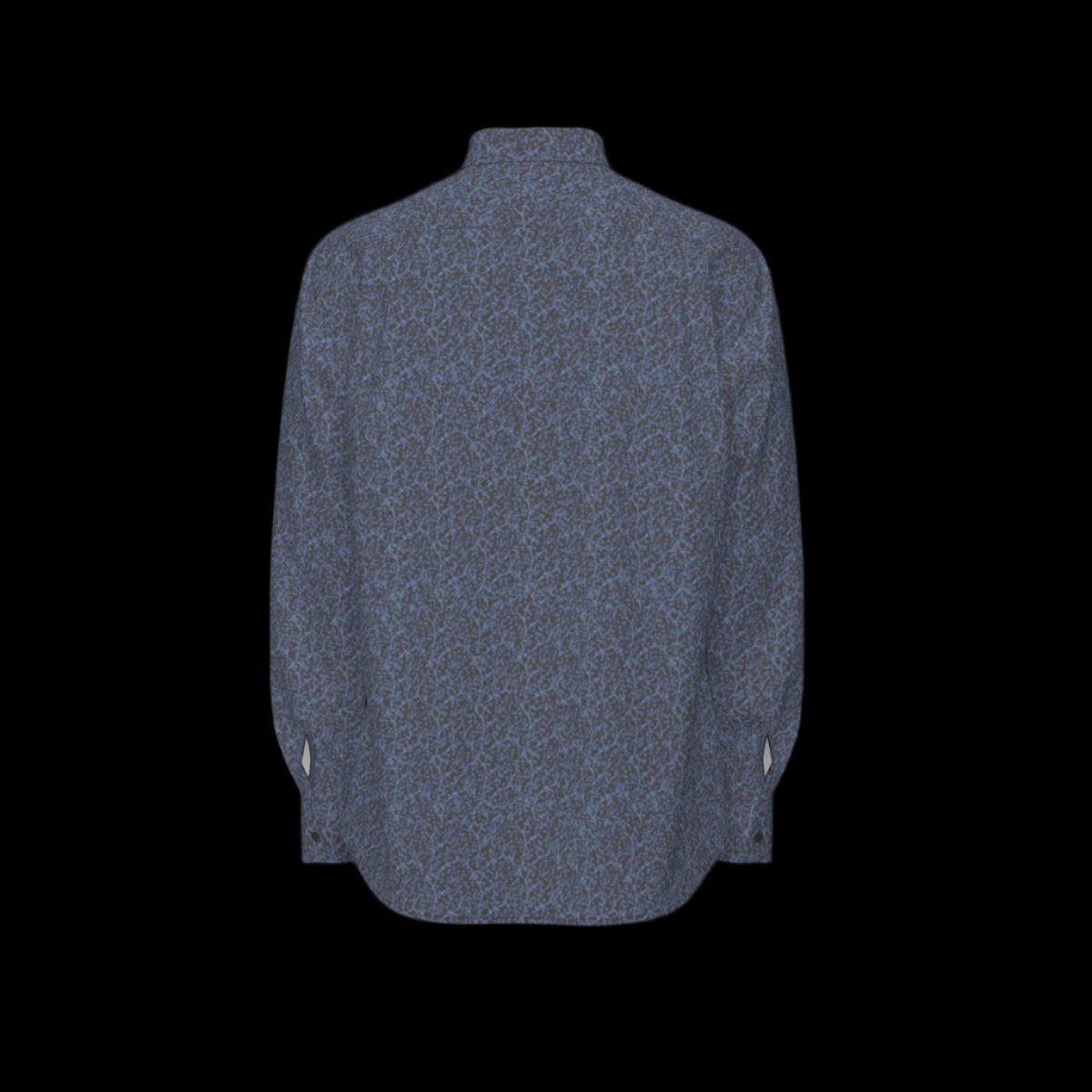 Back of a green plaid long sleeve shirt on a black background