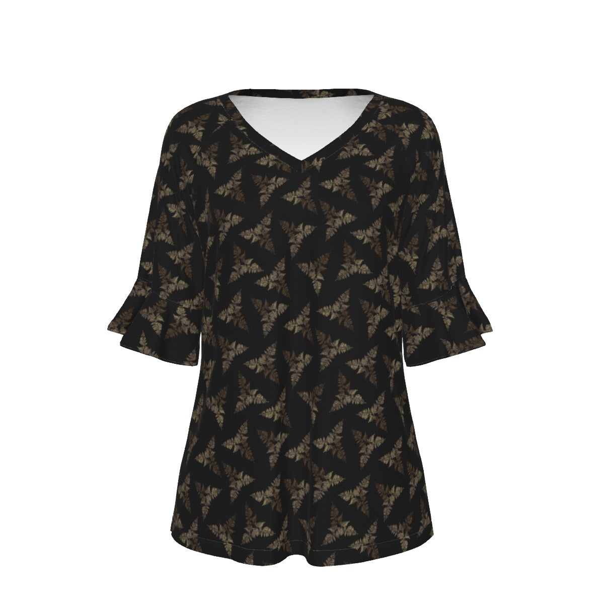 Tri Fern Soft Bell Sleeve CCW Blouse