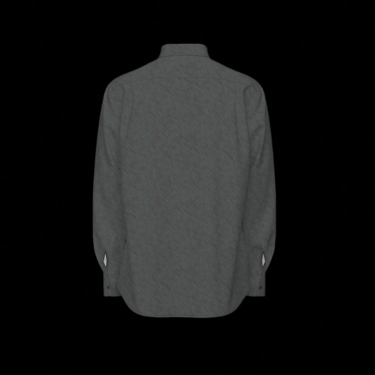 Back of a gray long sleeve shirt on a black background