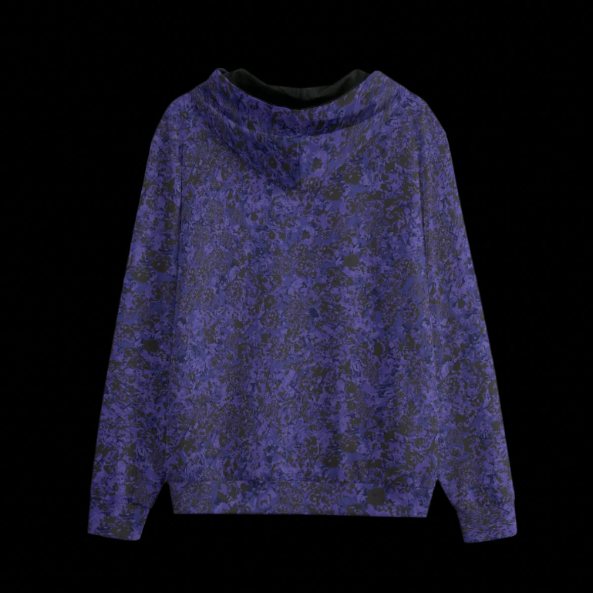 Back of Purple camouflage hoodie with a black background