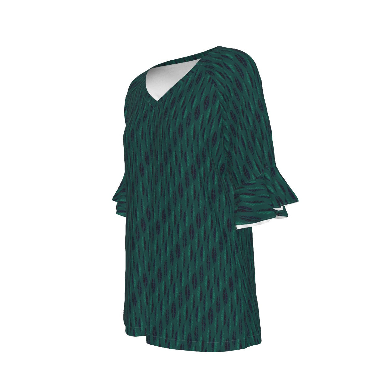Women’s V-neck T-Shirt with Bell Sleeve / Grey Leaf Inline