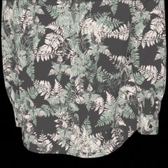 Bottom Back of floral patterned shirt on a black background
