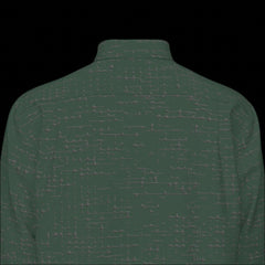 Top back of a green long sleeve shirt on a black background