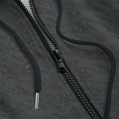 Close-up of a textured gray black zipper hoodie