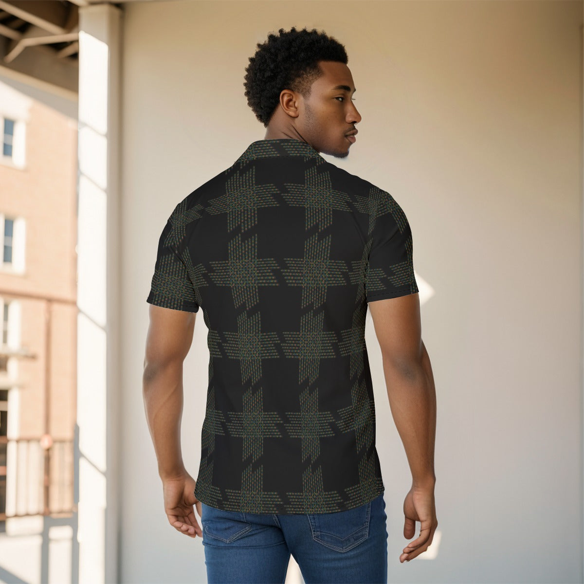 Men's Button Down Short Sleeve Shirt / Color Weave Design