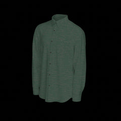 Left side of a green long sleeve shirt on a black background