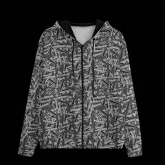 Front of a hoodie with a geometric pattern on a black background