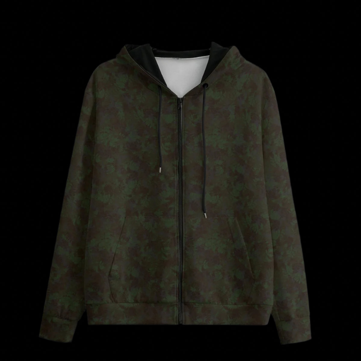 Front of a hoodie with a geometric pattern on a black background
