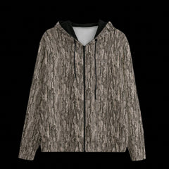 Front of hoodie with a unique pattern on a black background
