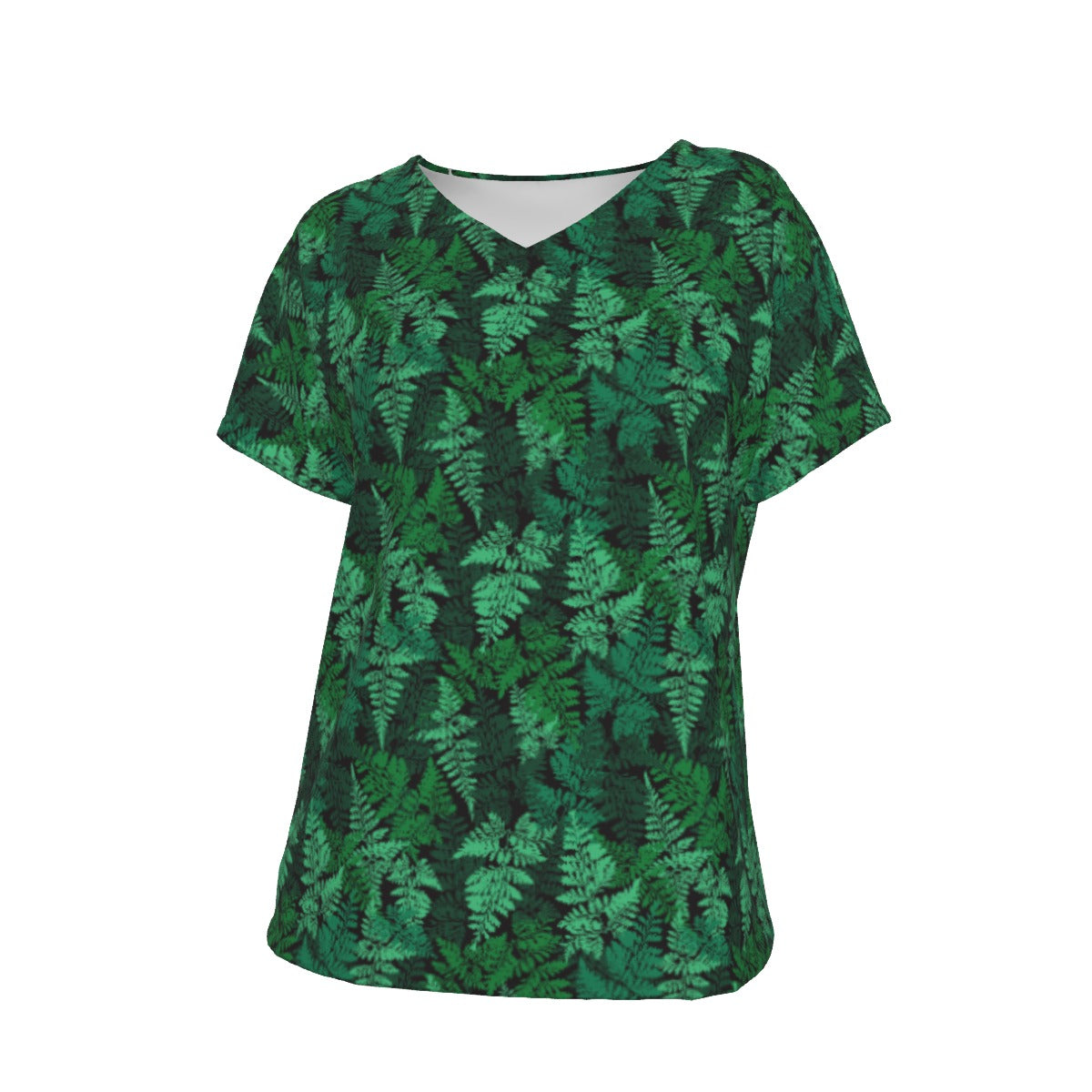 Women's V-Neck Short Sleeve T-shirt / Delicate Random Fern Design