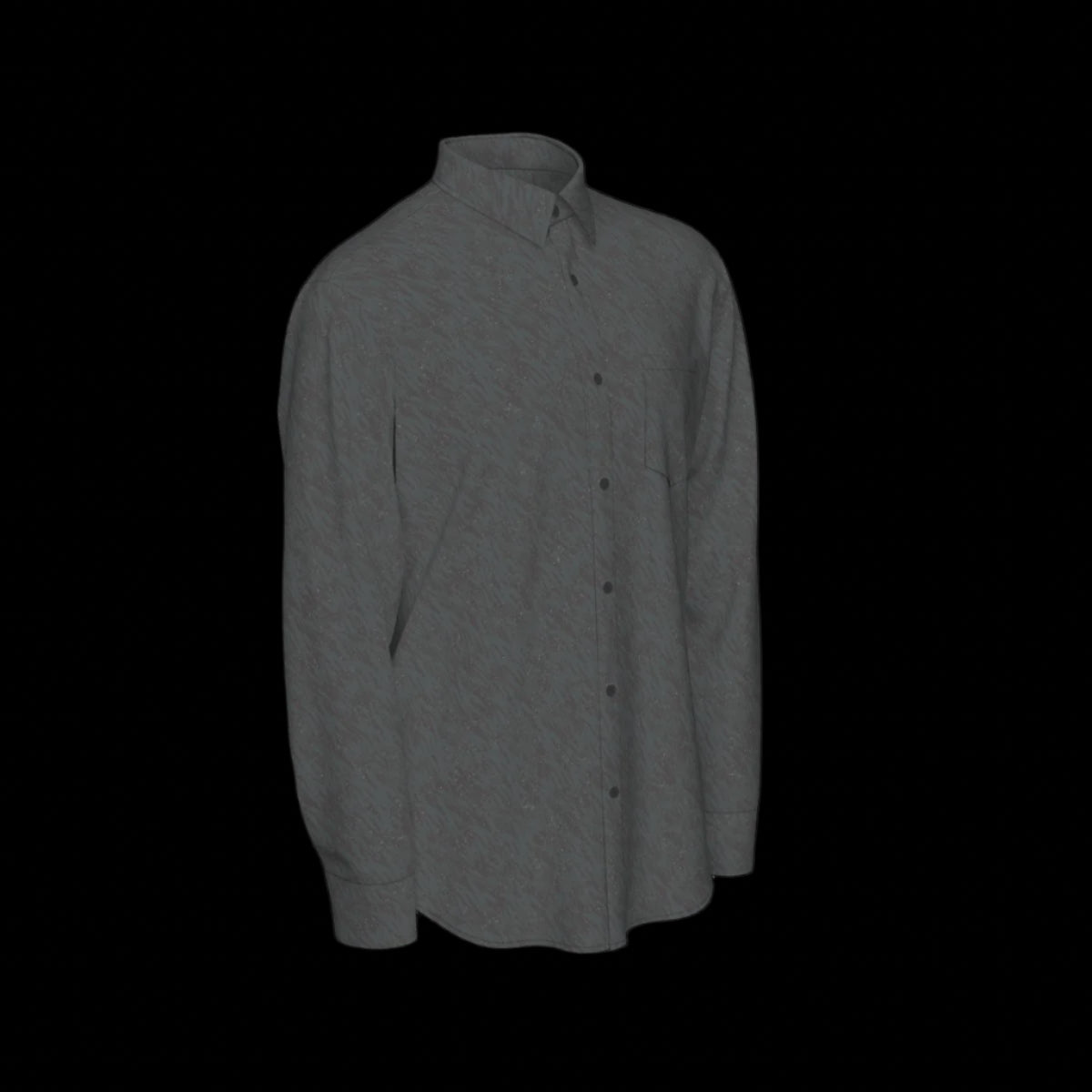 Right side of a gray long sleeve shirt on a black background
