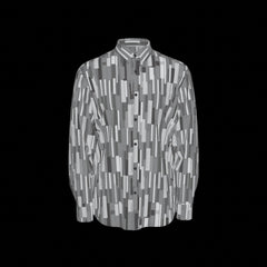 Front of grey patterned long sleeve shirt on a black background