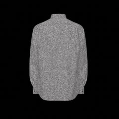 Back of gray button-up long sleeve shirt on a black background