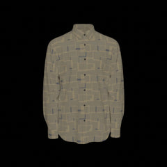 Front of green patterned long sleeve shirt on a black background