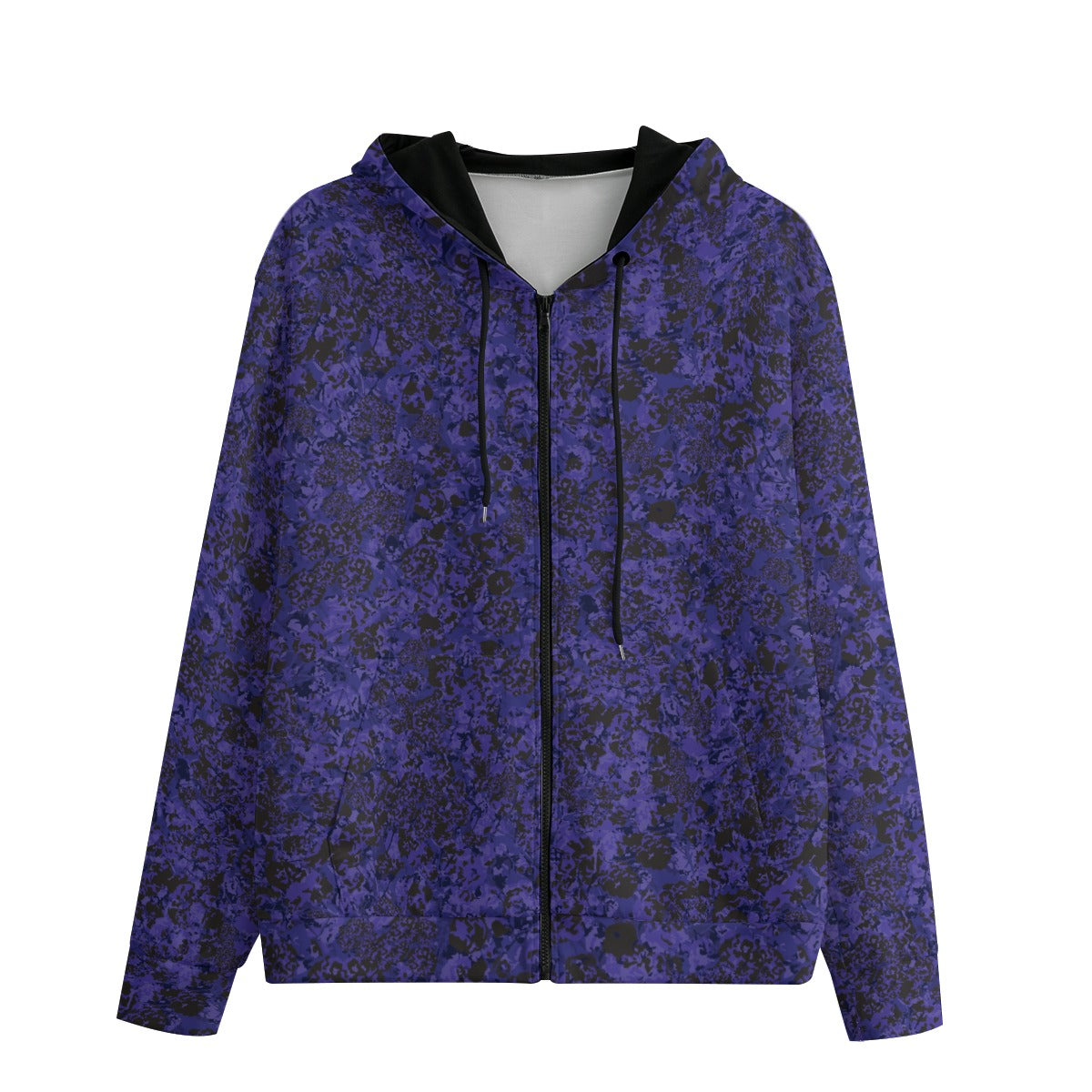 Front of Purple camouflage hoodie with a black background
