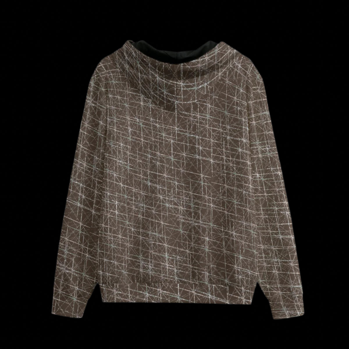 Back of hoodie with a geometric pattern on a black background