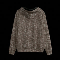 Back of hoodie with a geometric pattern on a black background
