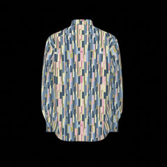 Back of long-sleeve shirt with geometric pattern on a black background