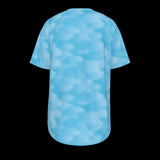 Back of blue t-shirt on a black background