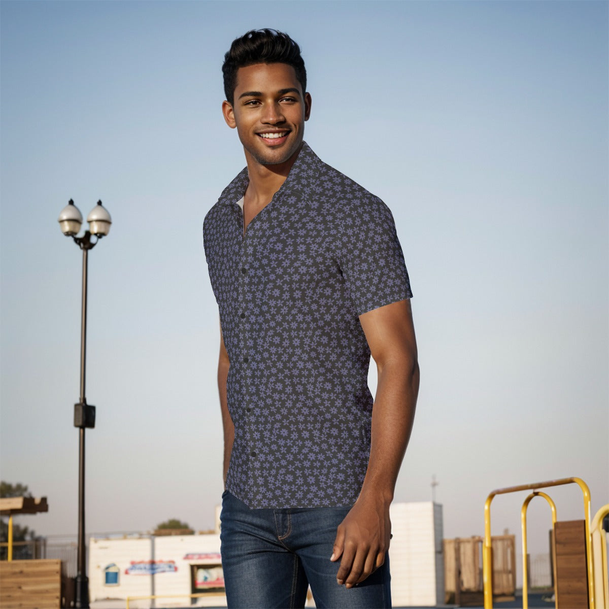 Men's Button Down Short Sleeve Shirt / Men's Lilac Design