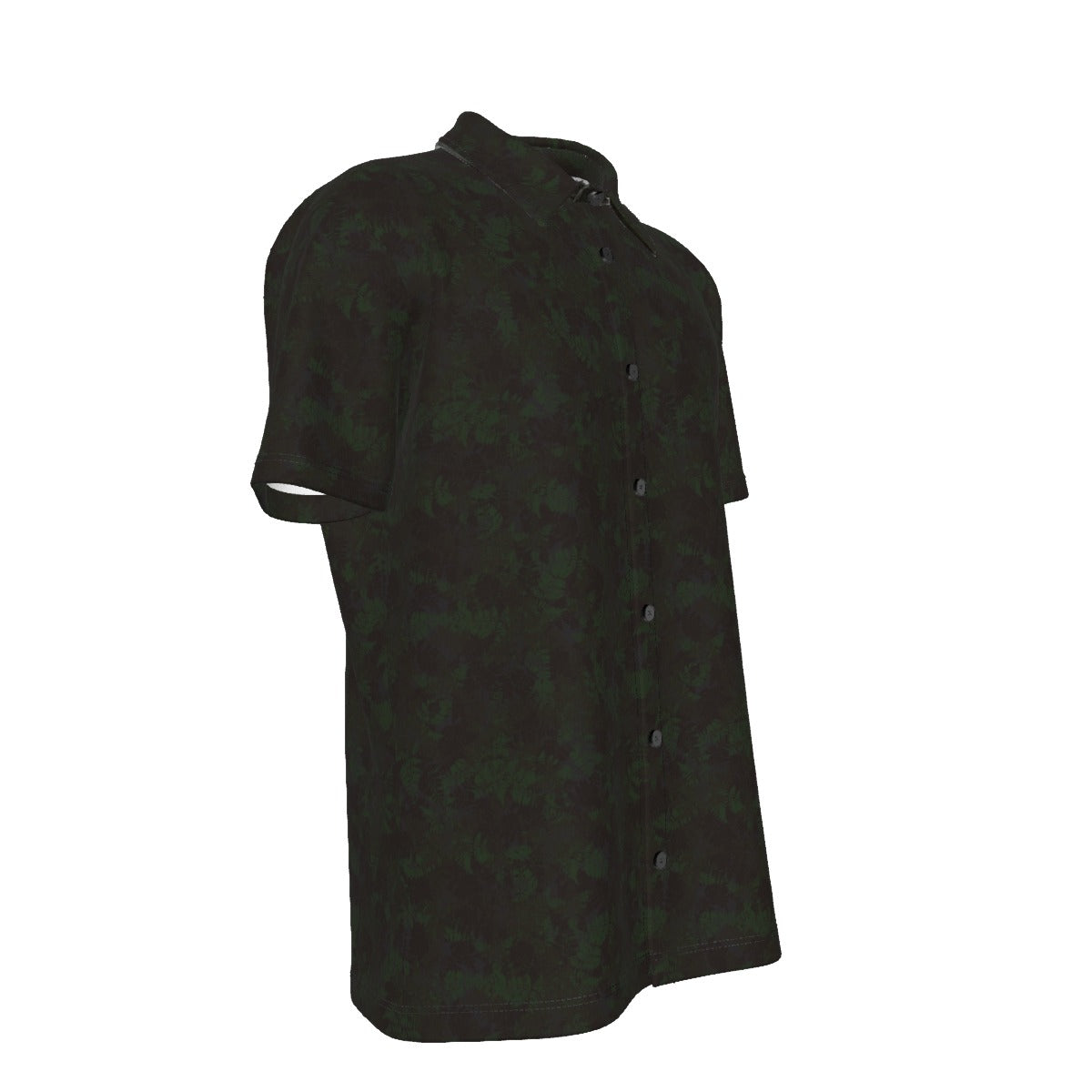 Men's Button Down Short Sleeve Shirt / Relaxed Dark Leaf Design