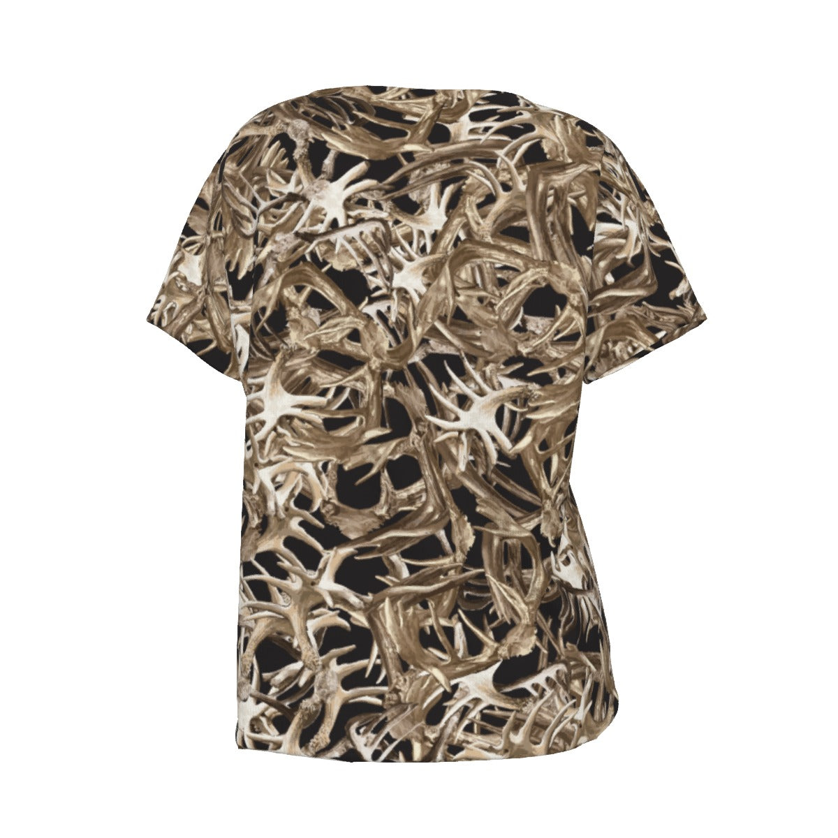 Women's V-Neck Short Sleeve T-shirt / Random Antler on Black Design