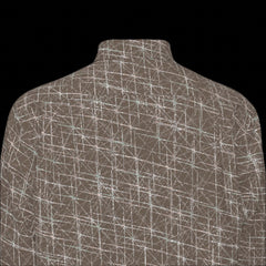 Top back of a brown long sleeve shirt on a black background