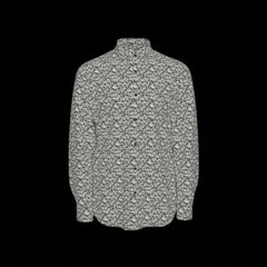 Front of floral patterned long sleeve shirt on a black background