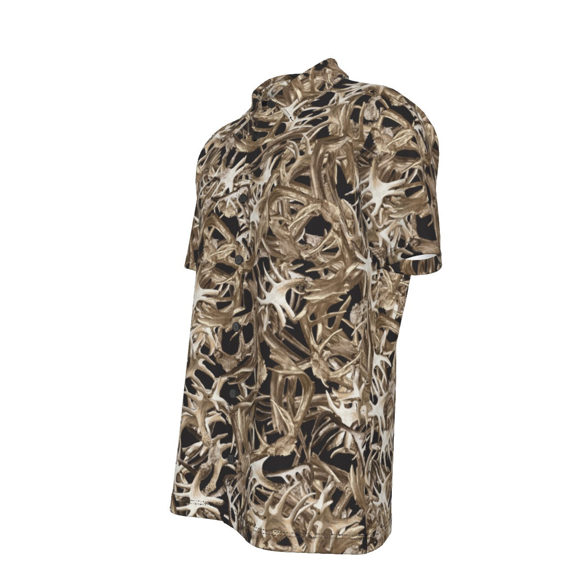Men's Button Down Short Sleeve Shirt / Antler Random on Black Design