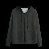 Front of a black patterned hoodie on a black background