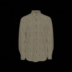 Front of a green patterned long sleeve shirt on a black background