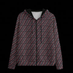 Front of a multicolored pattern hoodie on a black background