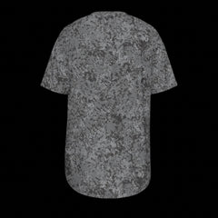 Back of gray t-shirt with a subtle pattern on a black background