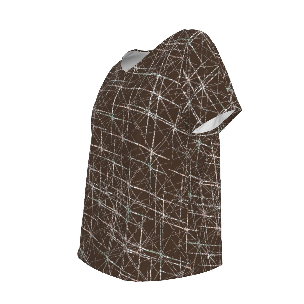 Women's V-Neck Short Sleeve T-shirt / Brown Starburst Design
