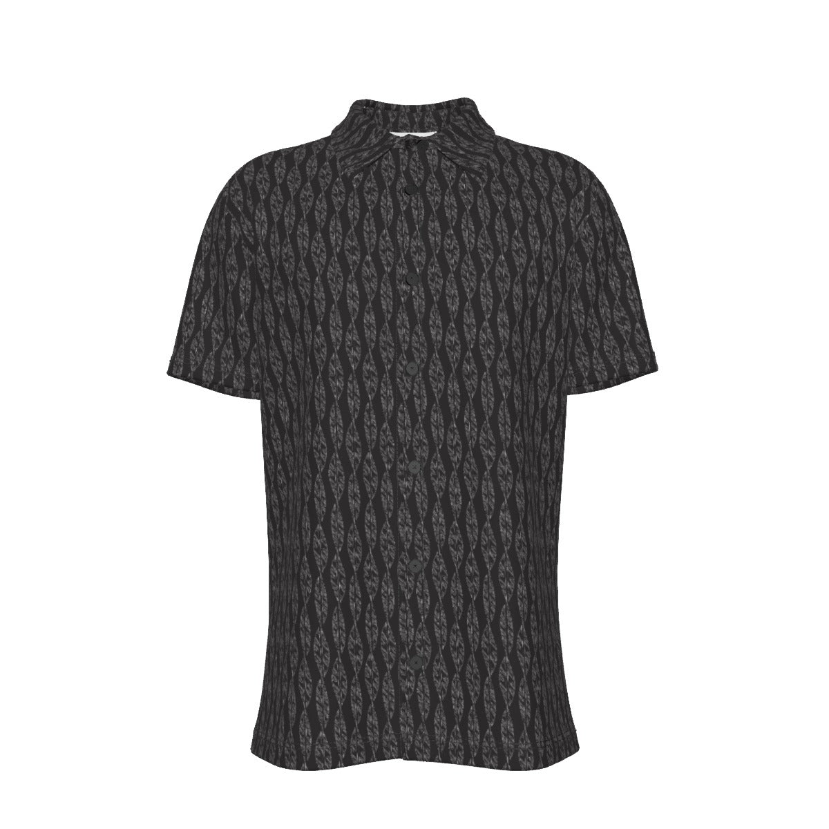 Men's Button Down Short Sleeve Shirt / Black Leaf Small Design