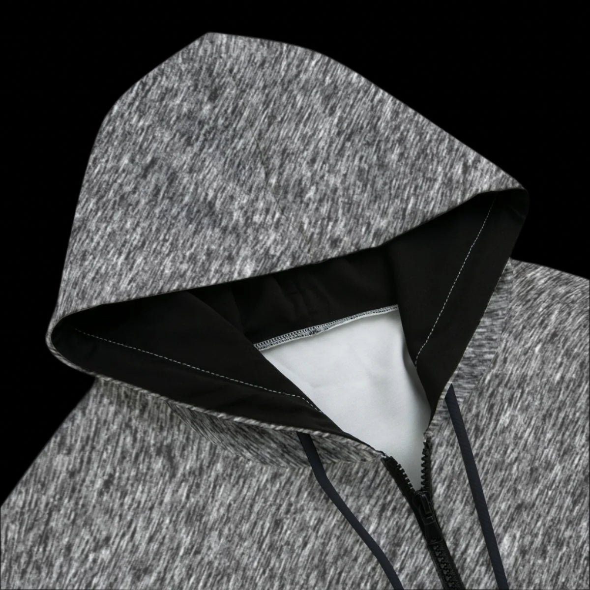 Front top of hoodie with a unique pattern on a black background