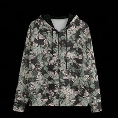 Front of hoodie with floral pattern on a black background