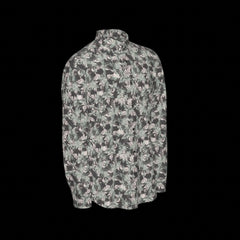 Right of floral patterned long sleeve shirt on a black background