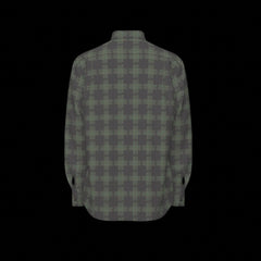 Back of muted colorful plaid shirt on a black background