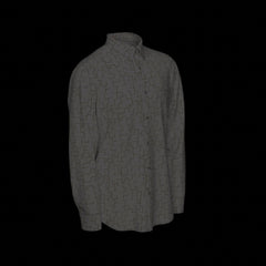 Right side of a camouflage-patterned long sleeve shirt on a black background
