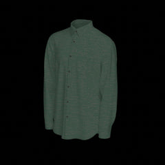 Left side of a green long sleeve shirt on a black background