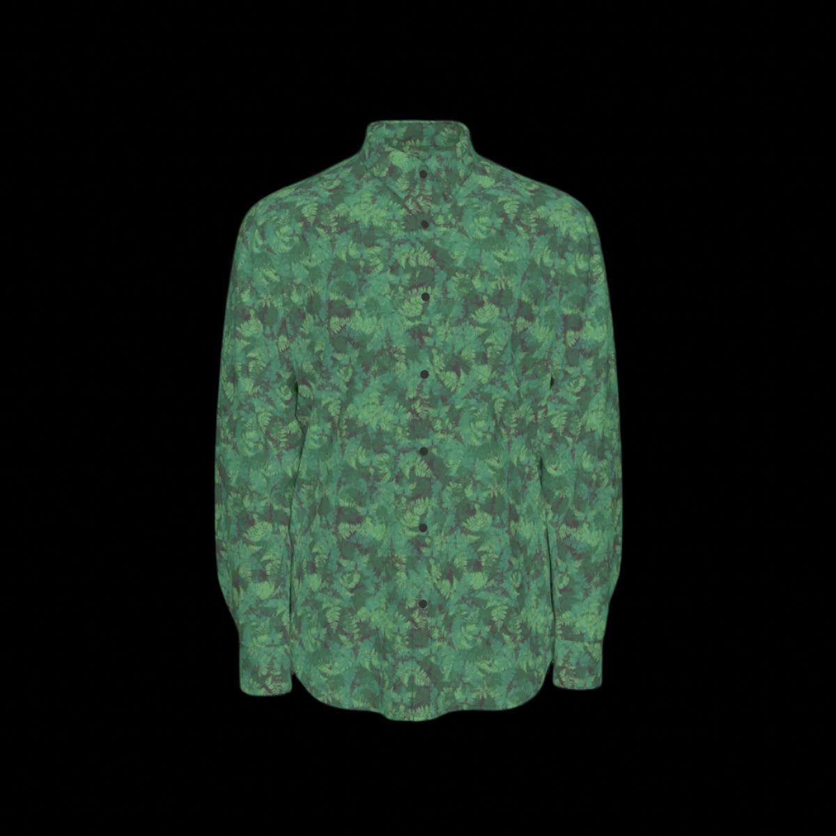 Front of green camouflage shirt on a black background