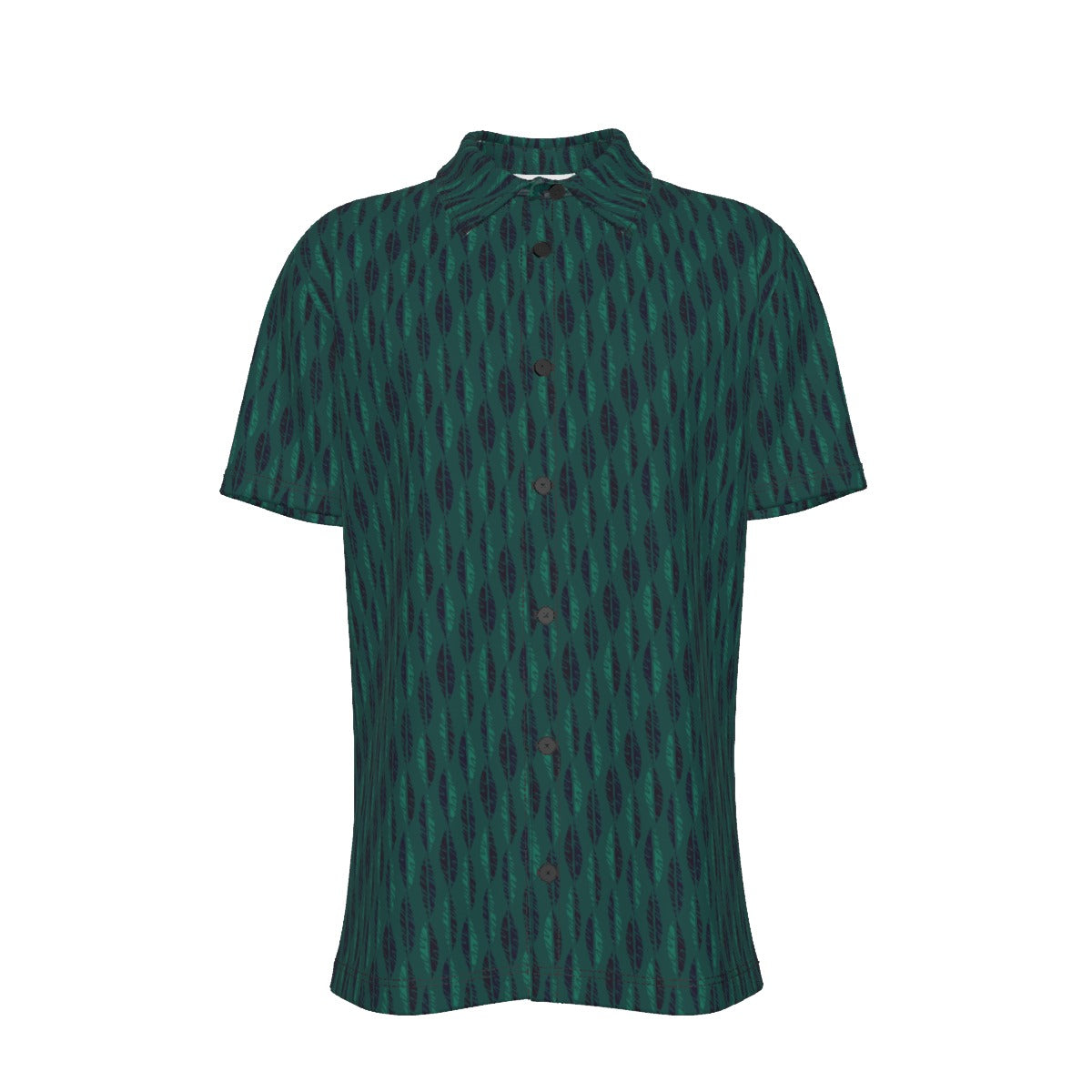 Men's Button Down Short Sleeve Shirt / Green Leaf Inline Design